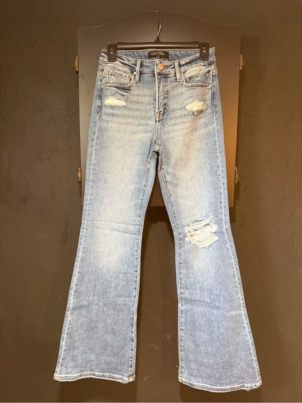 Risen Light Blue Distressed Flare Jeans - Women